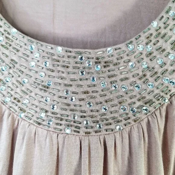 Cable & Gauge Pink Beaded Scoop Neck Tank Top Crystal Collar Sz M - Picture 9 of 14